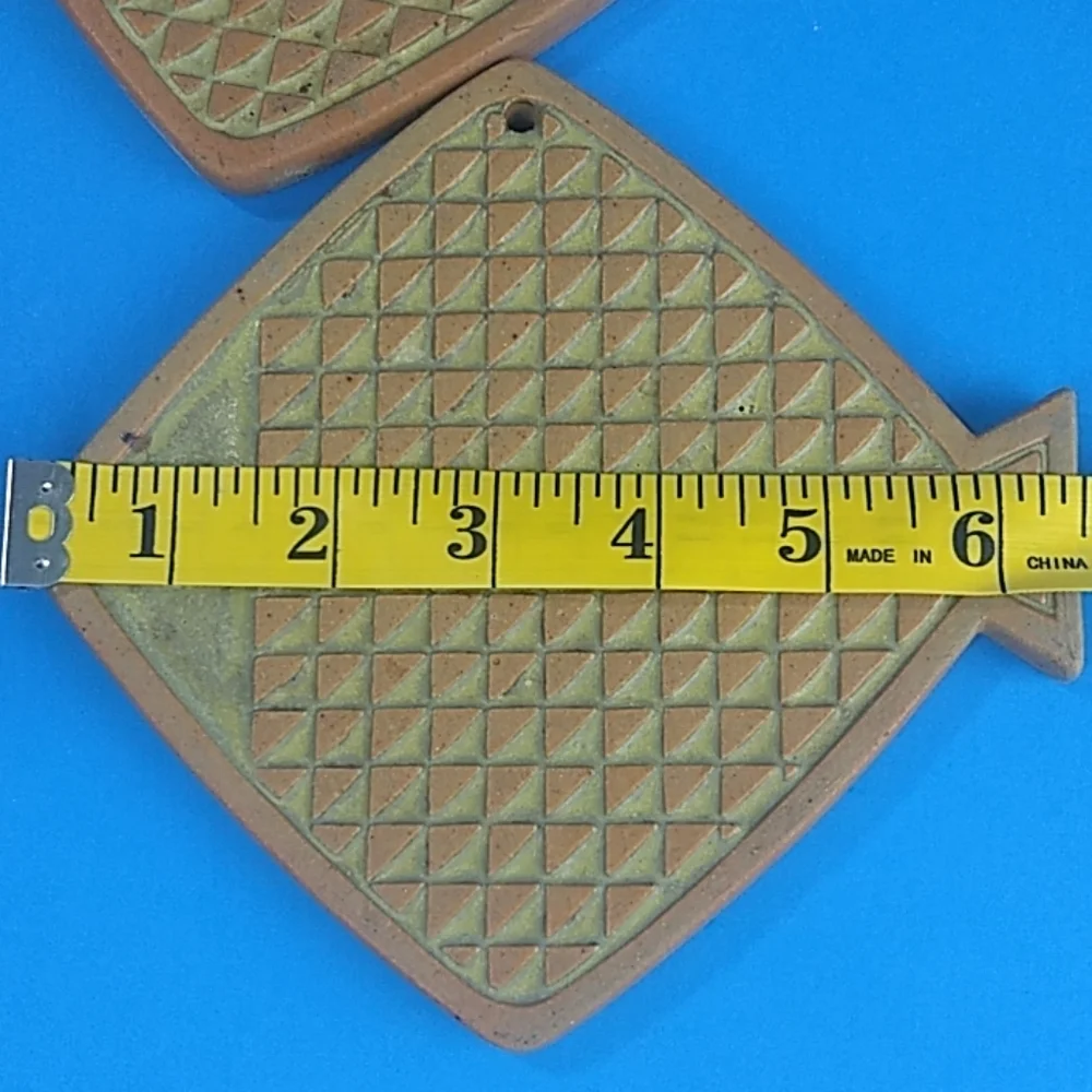 1970s Handmade Fire glazed fish pottery set OF 2 Fish Shaped Trivets